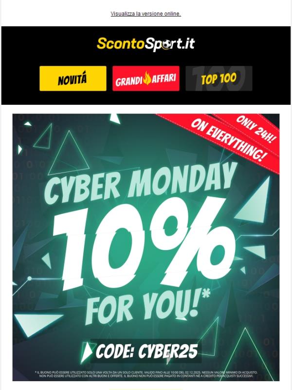 ⚡ CYBER MONDAY ⚡ -10 % su tutti gli articoli!