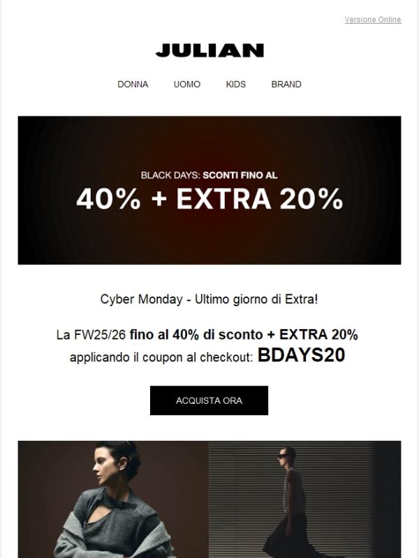 CYBER MONDAY | Ultimo giorno per il tuo Extra 20%
