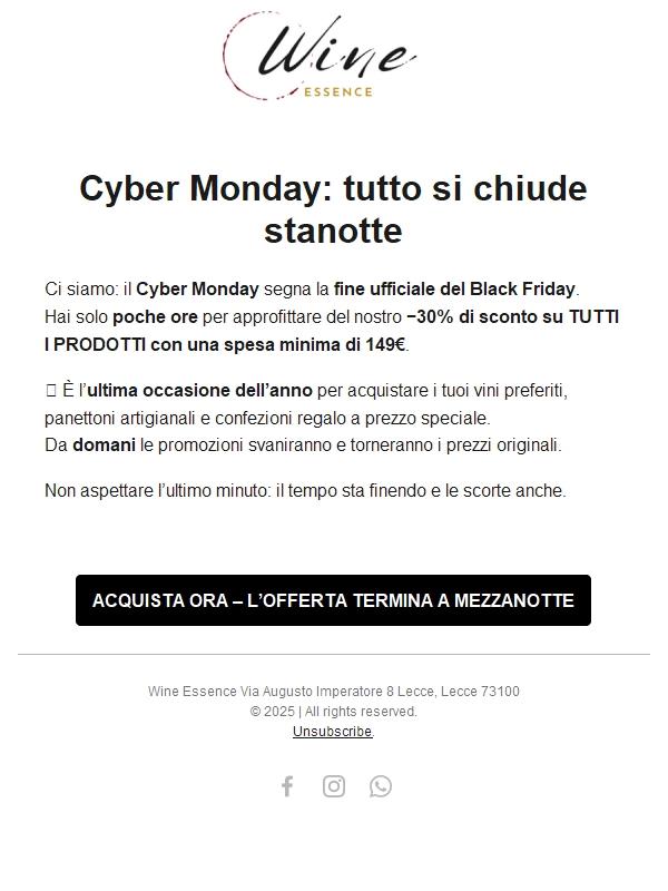 🚨 Ultime ore del Cyber Monday: −30% solo fino a mezzanotte!