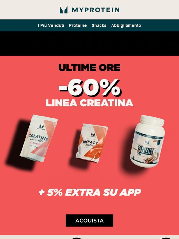 Last Chance ⏰ -60% su Tutta la Creatina