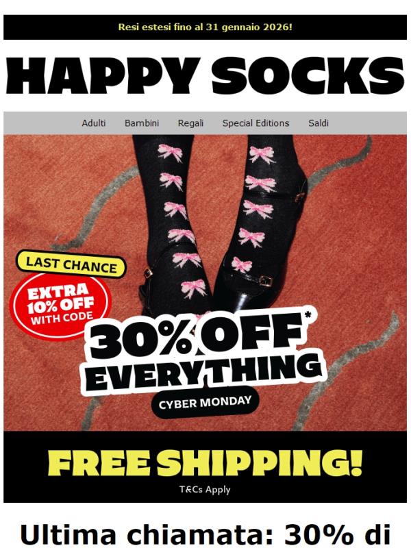 Cyber Monday: 30% di sconto su tutto + bonus del 10%