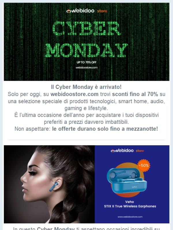 Cyber Monday: ultimi sconti fino al 70% 🔥 Solo oggi!