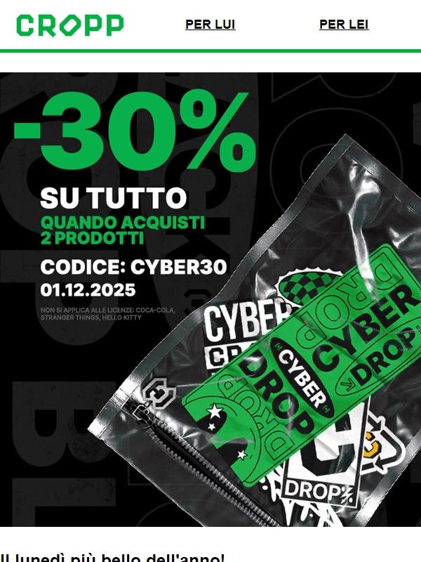 🛒🛍️ Cyber Monday significa... -30% su tutto! 📦🤑