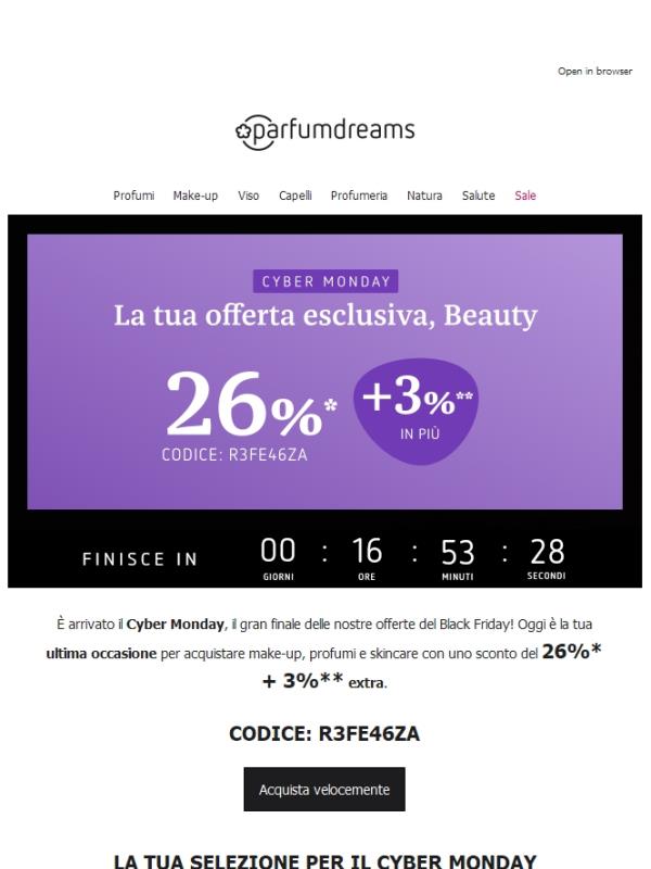 ULTIMA OCCASIONE! Sconto del 26% + 3% EXTRA per il Cyber Monday 📢
