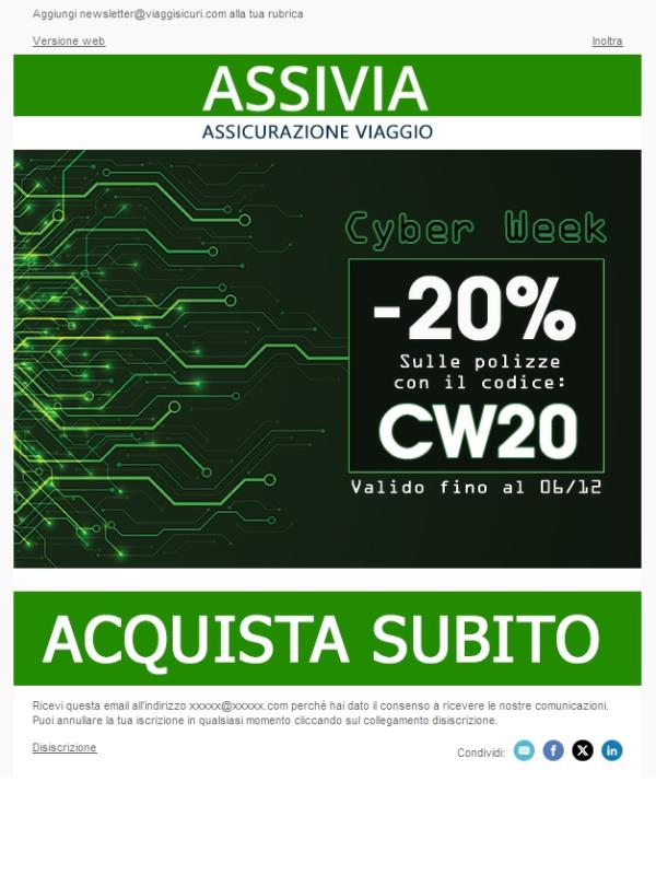 Cyber Week: - 20% di sconto sulle polizze