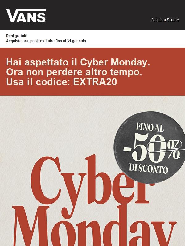 Cyber Monday: Extra 20% su articoli già scontati fino al 50%