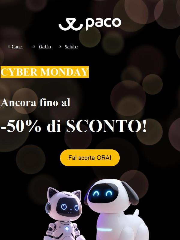 Fino a -50% su tutto! Il Cyber Monday di Paco sta per finire!
