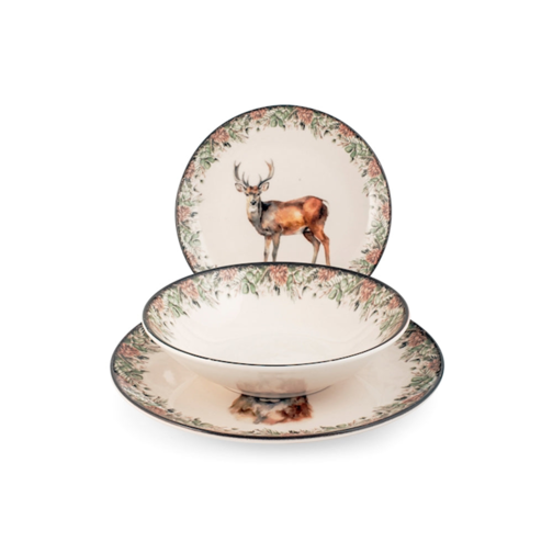 Montana Decorated Dinner Set In Stoneware Set of 18