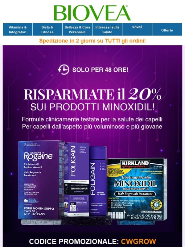 🚀 Potenzia la tua ricrescita — Minoxidil al 20% di sconto per questa Cyber Week!