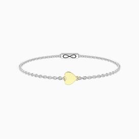 CUORE - Bracciale unisex con catena forzatina in acciaio, simbolo cuore in oro 9kt e chiusura non-reversibile con simbolo dell'infinito.