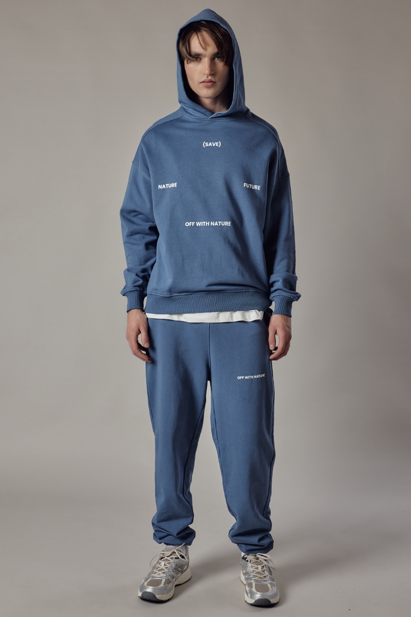 Set Felpa con Cappuccio + Joggers Loose Fit – Blu Polvere