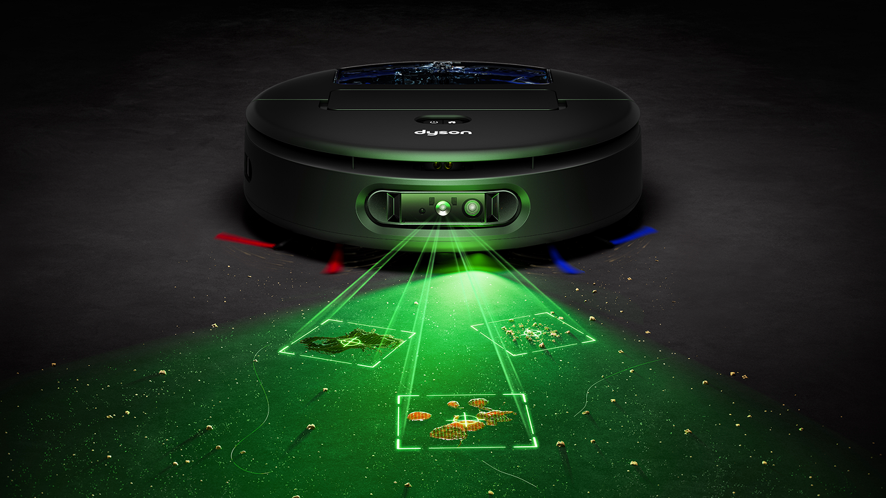 Panoramica del nuovo robot aspirapolvere Dyson con tecnologia basata sull'intelligenza artificiale.