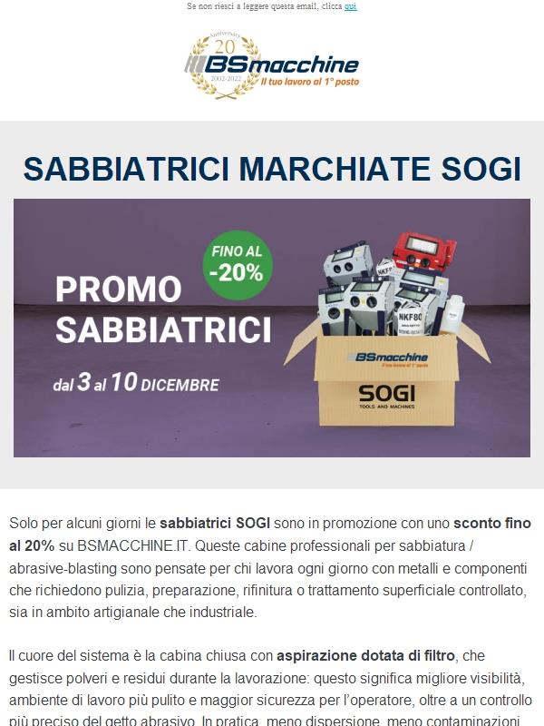 Sabbiatrici SOGI: controllo totale della sabbiatura, prezzo ridotto fino al -20%