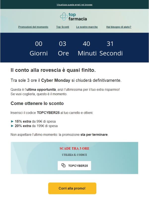 Solo 3 ore per il tuo extra sconto Cyber Monday