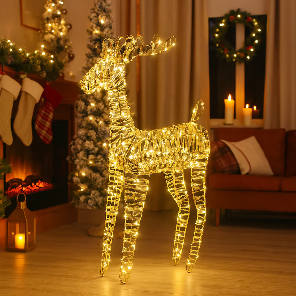 Renna decorativa color oro con luce Led bianco caldo per decorazione natalizia