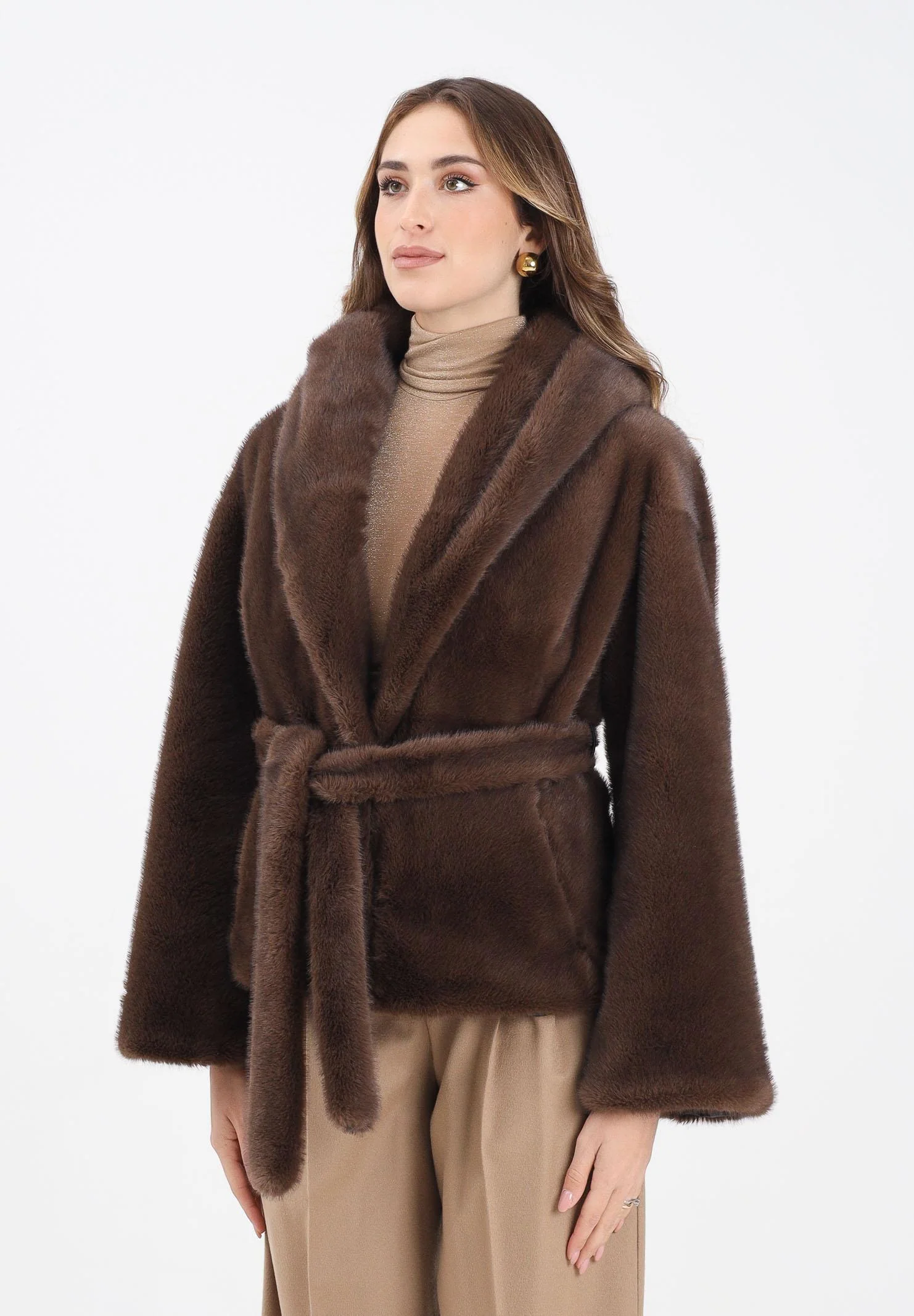 Image of YES LONDON Ecopelliccia marrone da donna