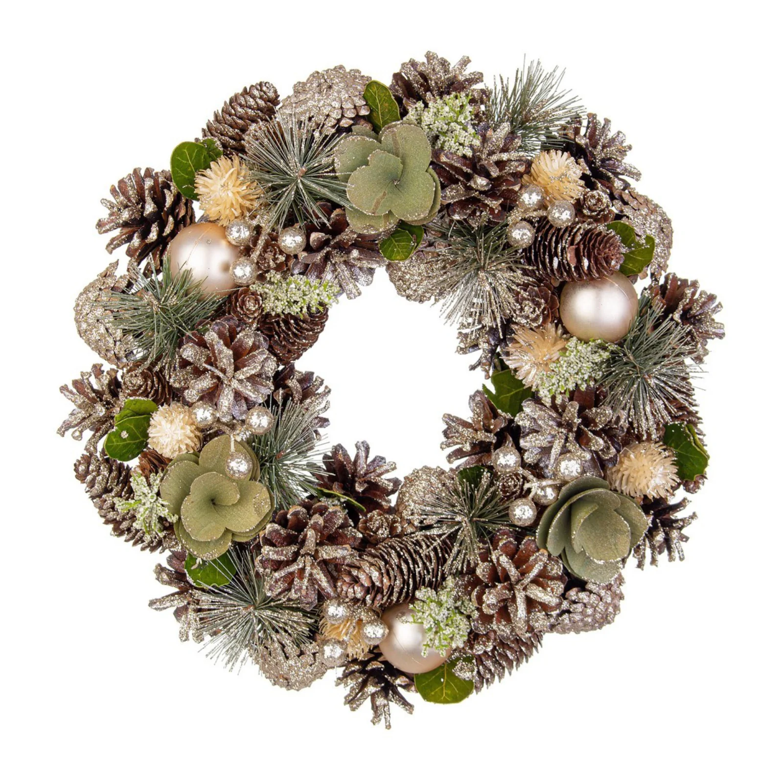 Corona natalizia "Aileen" di pigne e polisterolo, verde-naturale