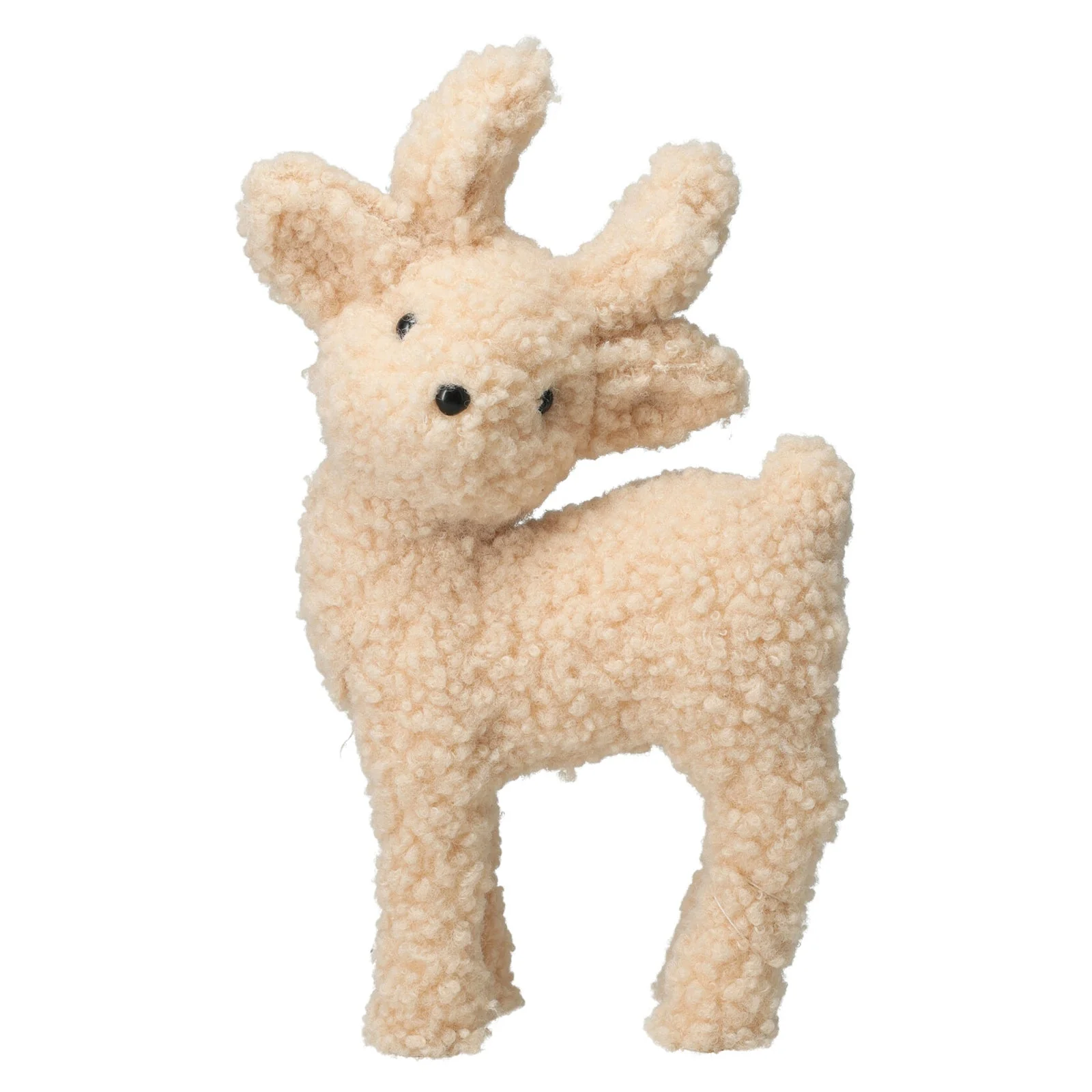 Renna in piedi in tessuto colore beige per decorazioni natalizie