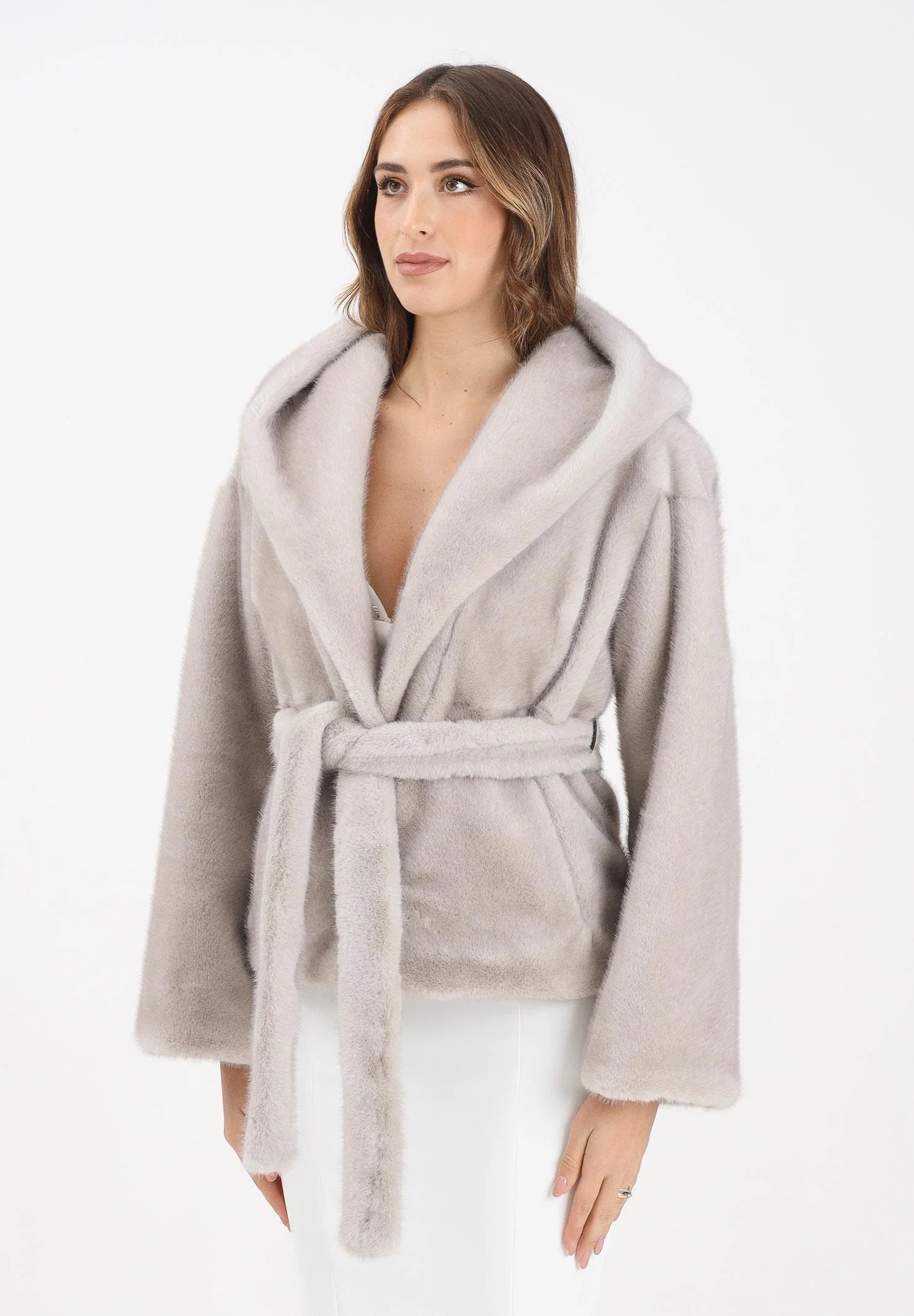 Image of YES LONDON Ecopelliccia grigia da donna