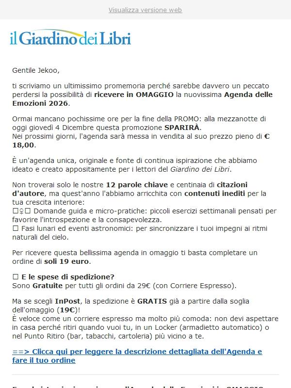 (PROMEMORIA) in OMAGGIO l'Agenda delle Emozioni 2026: scade fra poche ore