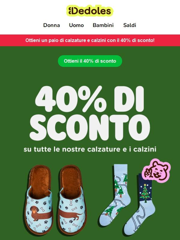 Sconto del 40% su tutti i calzini e le calzature 💣