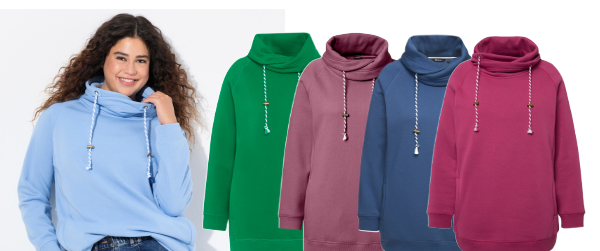 Felpa con ampio colletto alto, tasche e maniche lunghe raglan