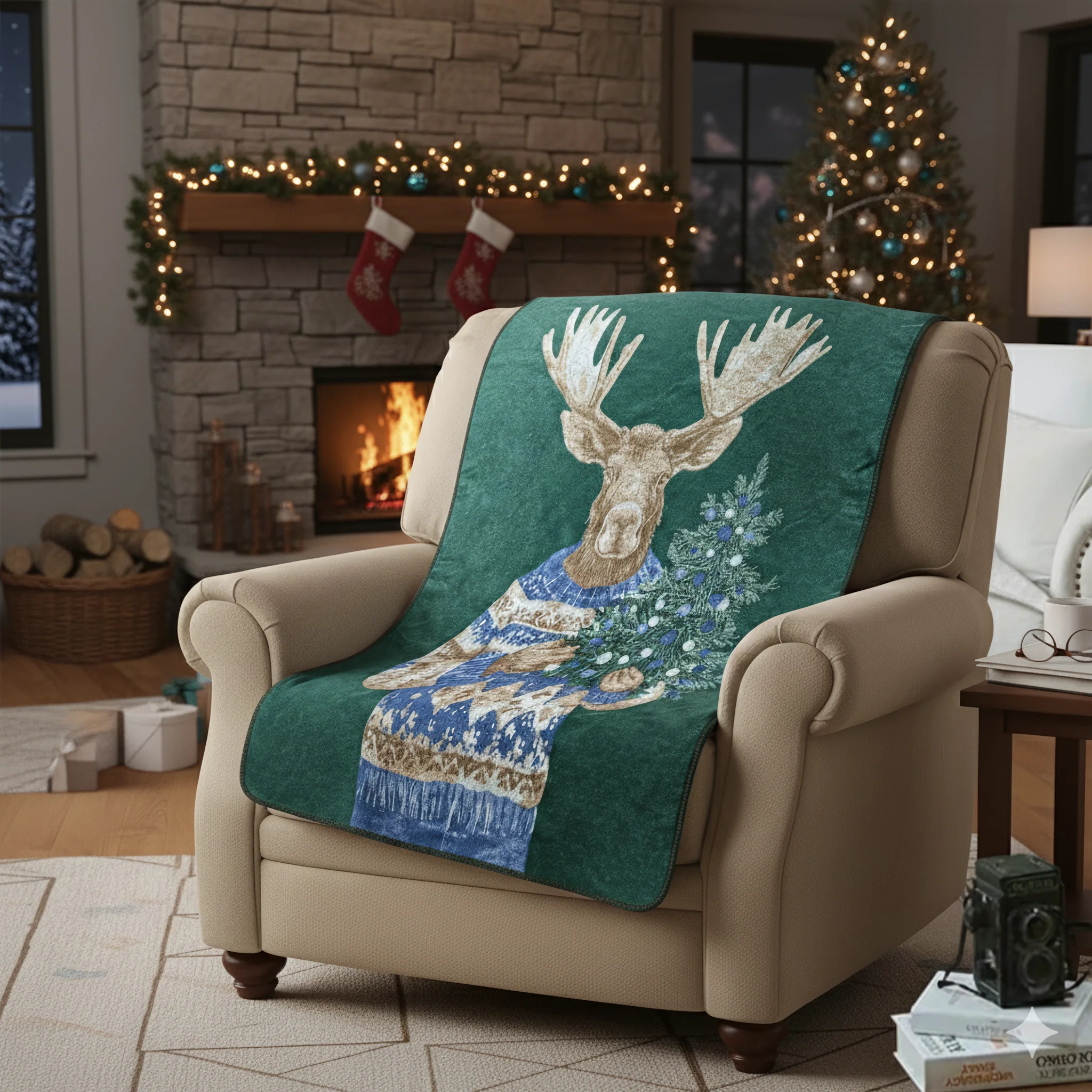 Image of Plaid in Lana Cotta <br>con Alce Natalizio - <b>Moose