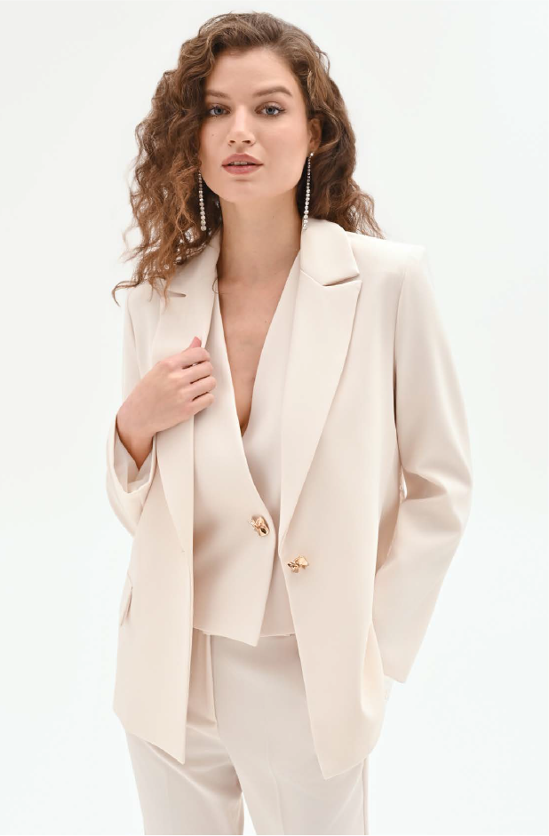 GIACCA BIANCA IN TESSUTO FLUIDO MANO CREPE & PIZZO