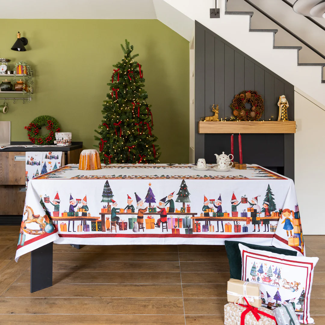 Image of Tovaglia in Puro Cotone Fantasia <br>Natalizia - <b>Christmas Factory