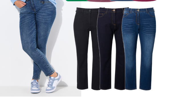 Jeans modello Sarah con gamba aderente, tessuto elasticizzato e tasche con zip