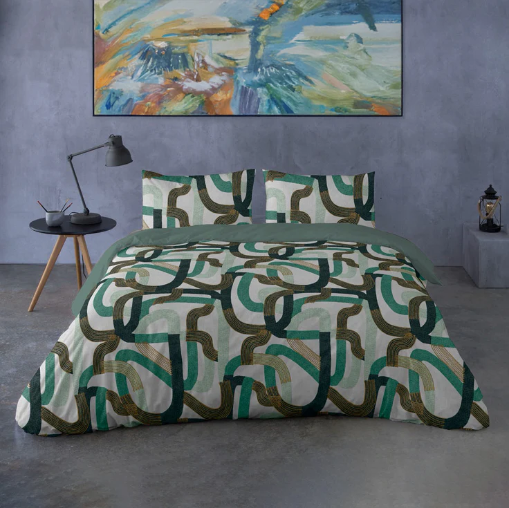 Image of Parure Copripiumino in Percalle di <br>Cotone con Stampa Geometrica - <b>Geometric