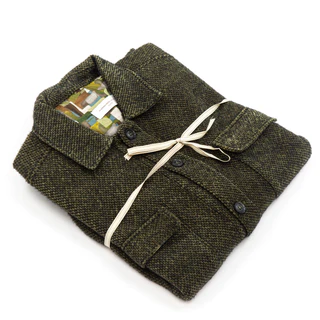 Giacca-Camicia in Bouclé Verde Militare con Contrasto