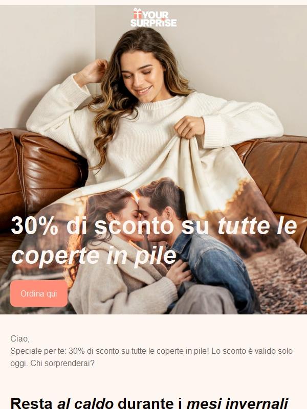 Offerta del giorno: solo oggi 30% di sconto sulle coperte in pile!