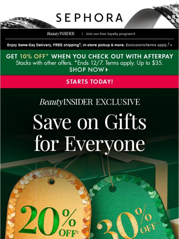 STARTS TODAY: 20% off your purchase and 30% off ALL Sephora Collection 🛍️