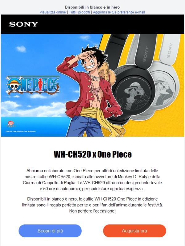 🎧WH-CH520 x One Piece — Un’edizione limitata perfetta per un regalo🎁