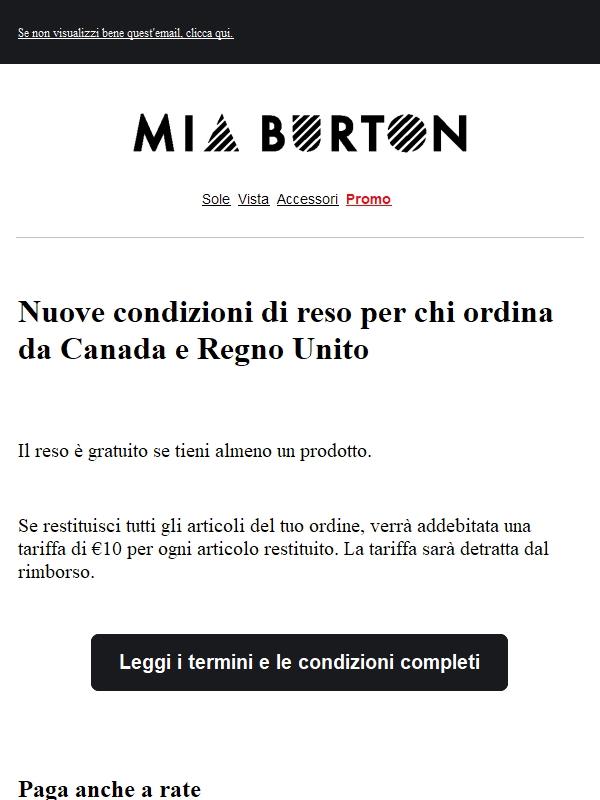 Nuova politica di reso per Canada e UK