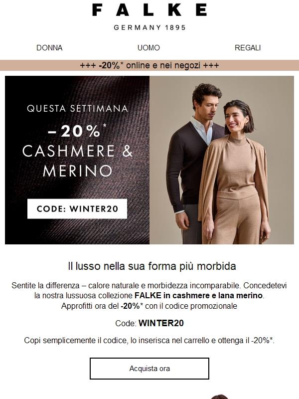 -20%* sui preferiti in cashmere e lana Merino
