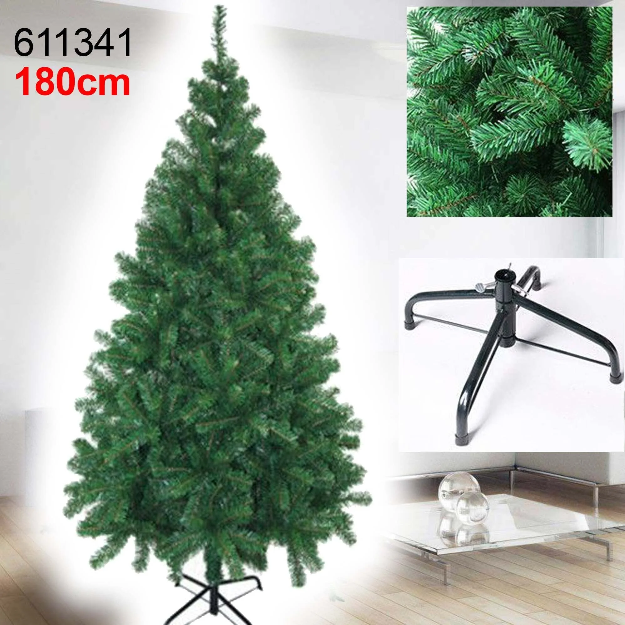 Albero Di Natale 180 Cm Super Folto Effetto Pino Verde 670 Rami Con Base A Croce