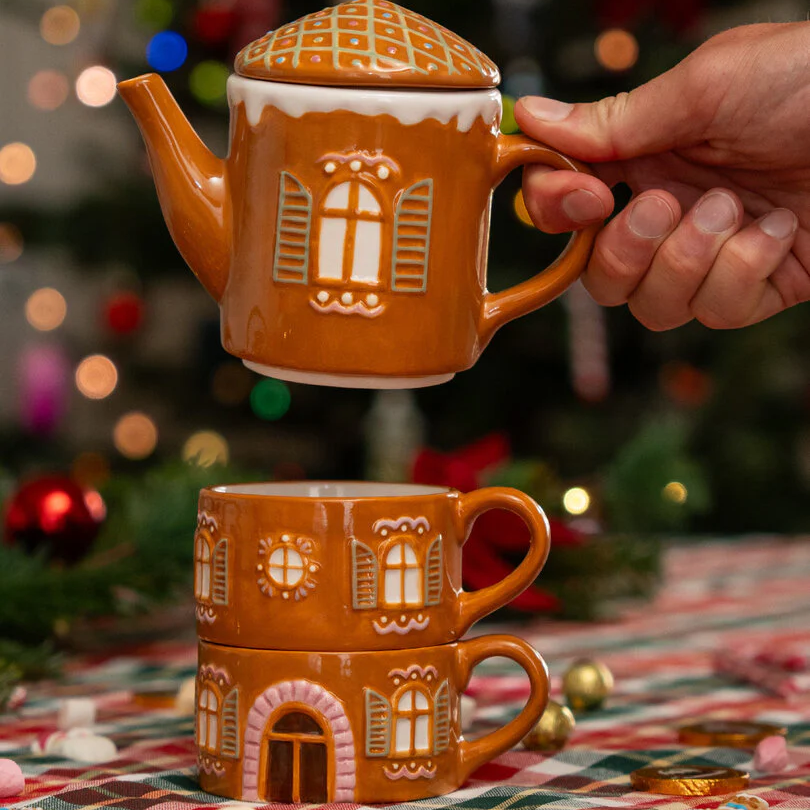 Gingerbread teapot and mugs set - 3 pcs
