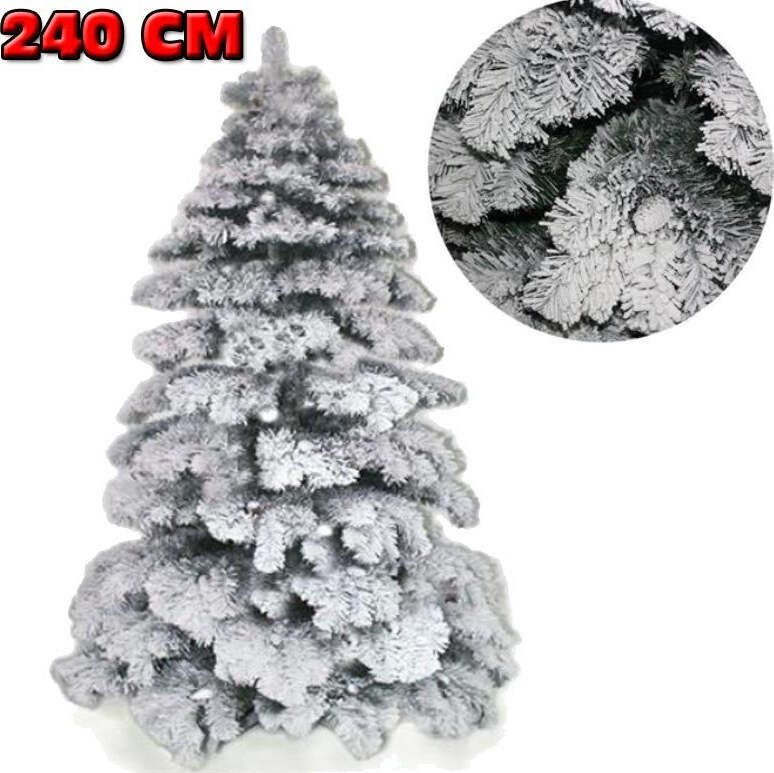 Albero Di Natale 240cm Abete Snow Con Effetto Innevato Bianco Base A Croce