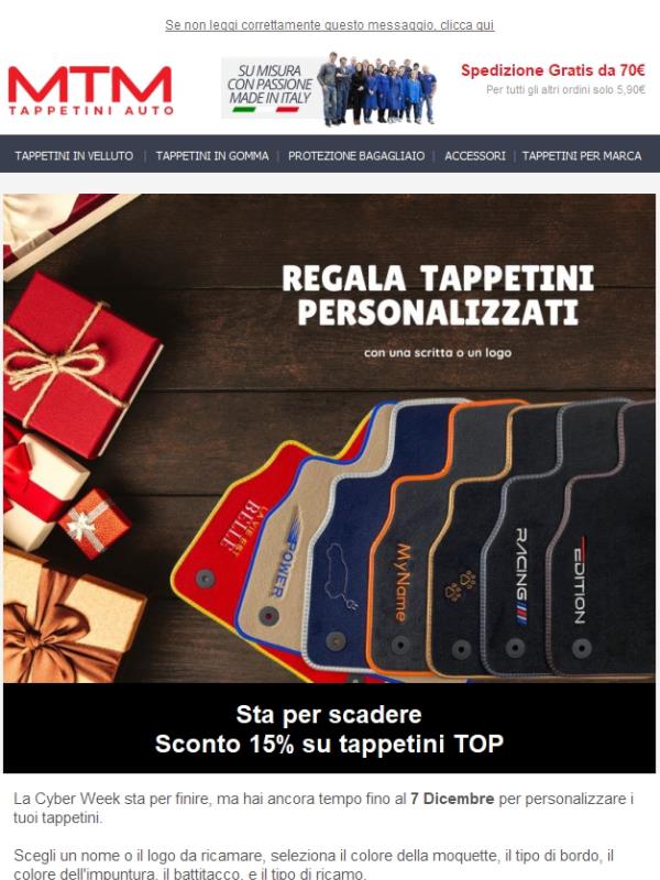 🕐 ULTIME ORE: 15% di sconto su tutti i Tappetini TOP