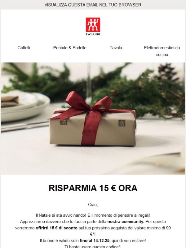Il nostro regalo per te: Risparmia 15 €