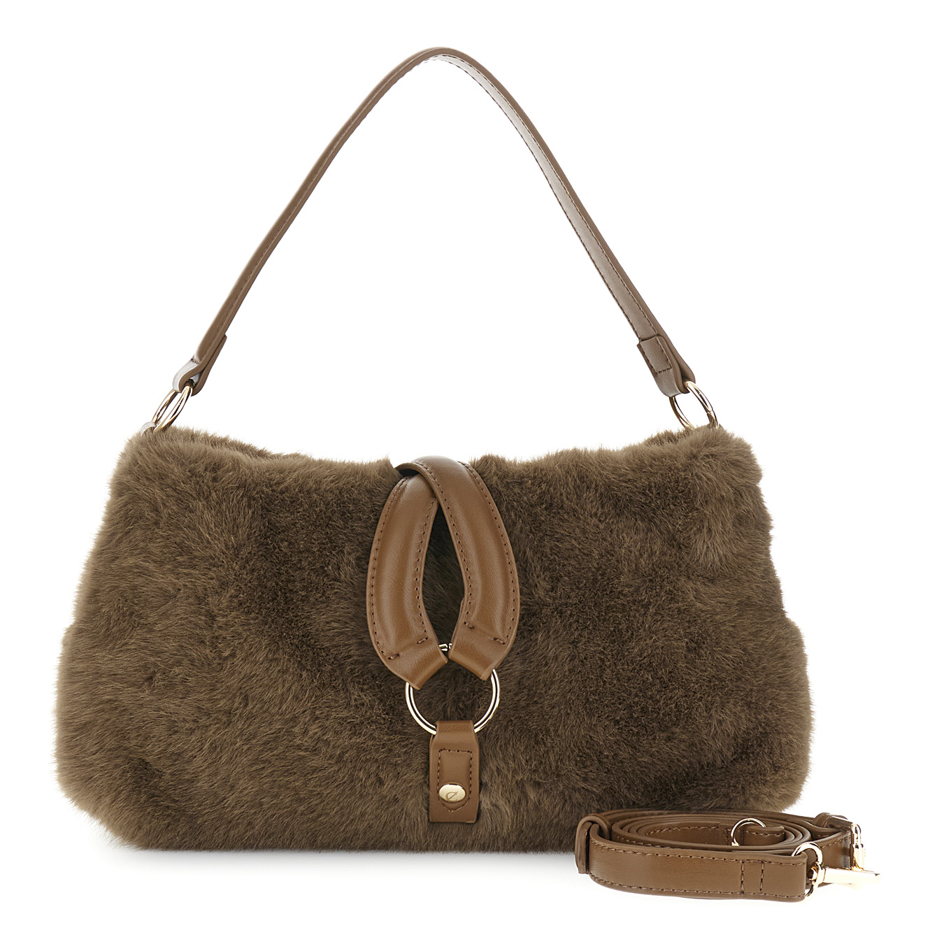 Image of borsa a spalla in pelliccia sintetica con anello visone