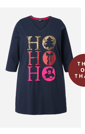 Maglia dal taglio lungo e svasato con "Ho-Ho-Ho", scollo a V e maniche lunghe