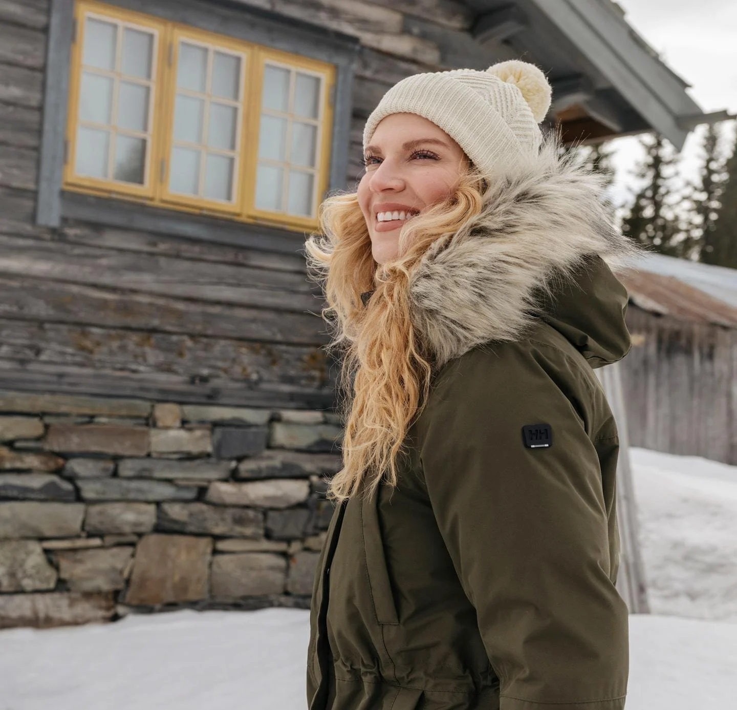 Woman wearing Helly Hansen parka