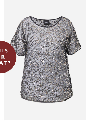 Blusa dal taglio smanicato e oversize in mesh con paillettes e scollo a girocollo