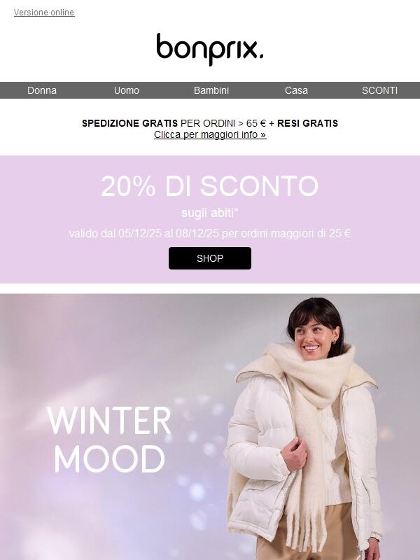 Per Natale: -20% sugli abiti 👗