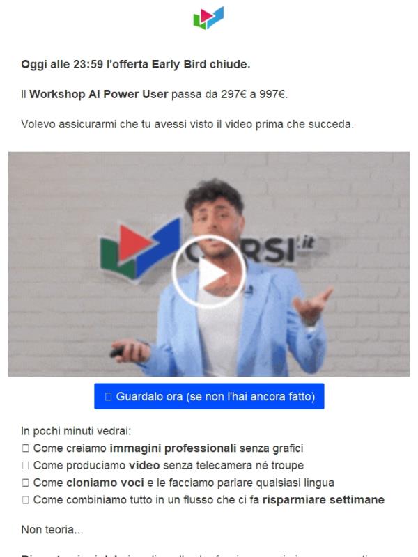 Workshop AI: domani il prezzo aumenta