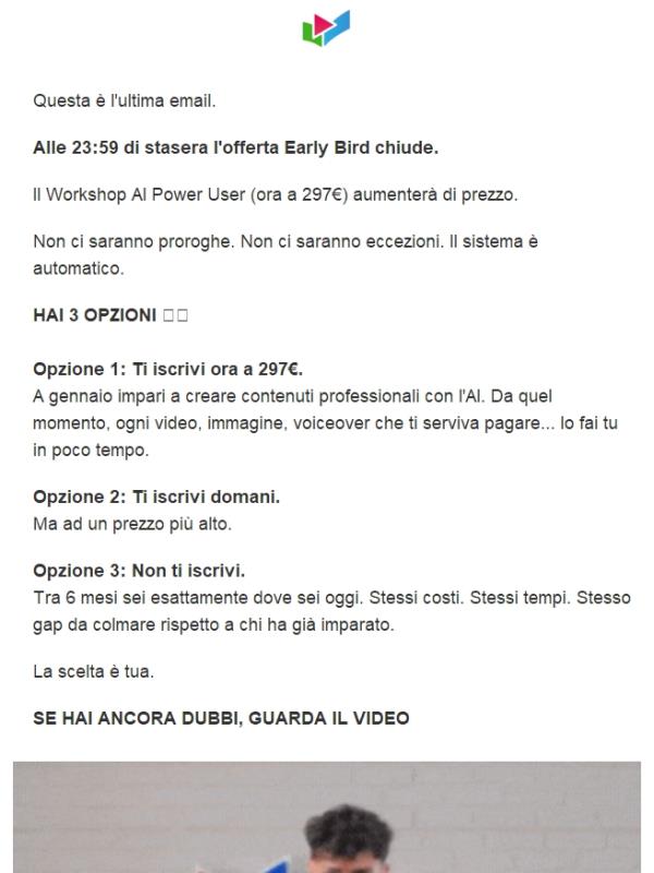 Ultima chiamata (tra 4 ore chiude)