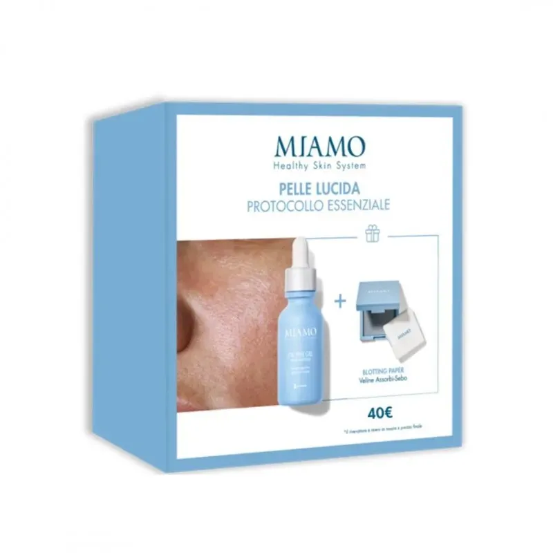 Miamo Protocollo Pelle Lucida Cofanetto Con Oil Free Gel 30 ml + Blotting Paper 100 Veline